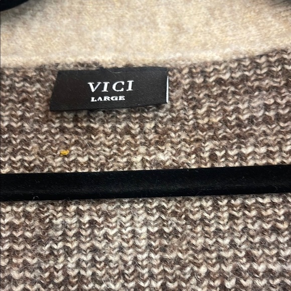 Wool Blend Vici Beige and Brown Plaid Women's Cardigan - Picture 3 of 4